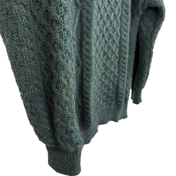 Aran Sweater Market Fisherman Dark Green Cable Knit Ireland Made Sweater sz M - Picture 2 of 16